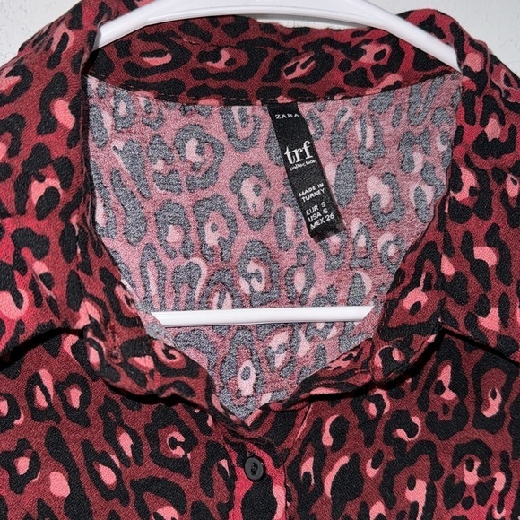 Zara tunic leopard print long sleeve half button down pockets small - Picture 3 of 4